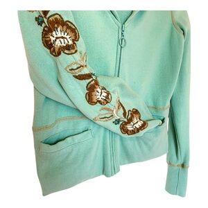 Roxy ZipUp Hoodie Floral Embroidered‎ Beading! Rare and Super Soft!